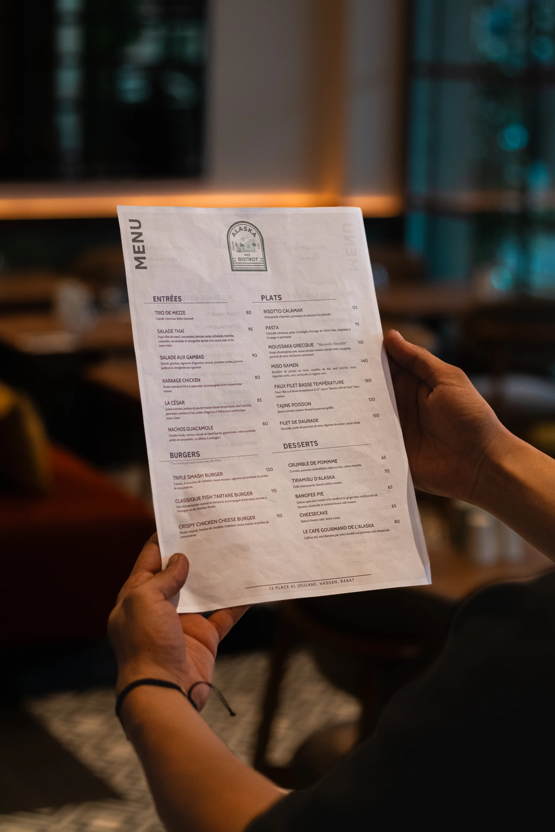 Carte du menu Alaska